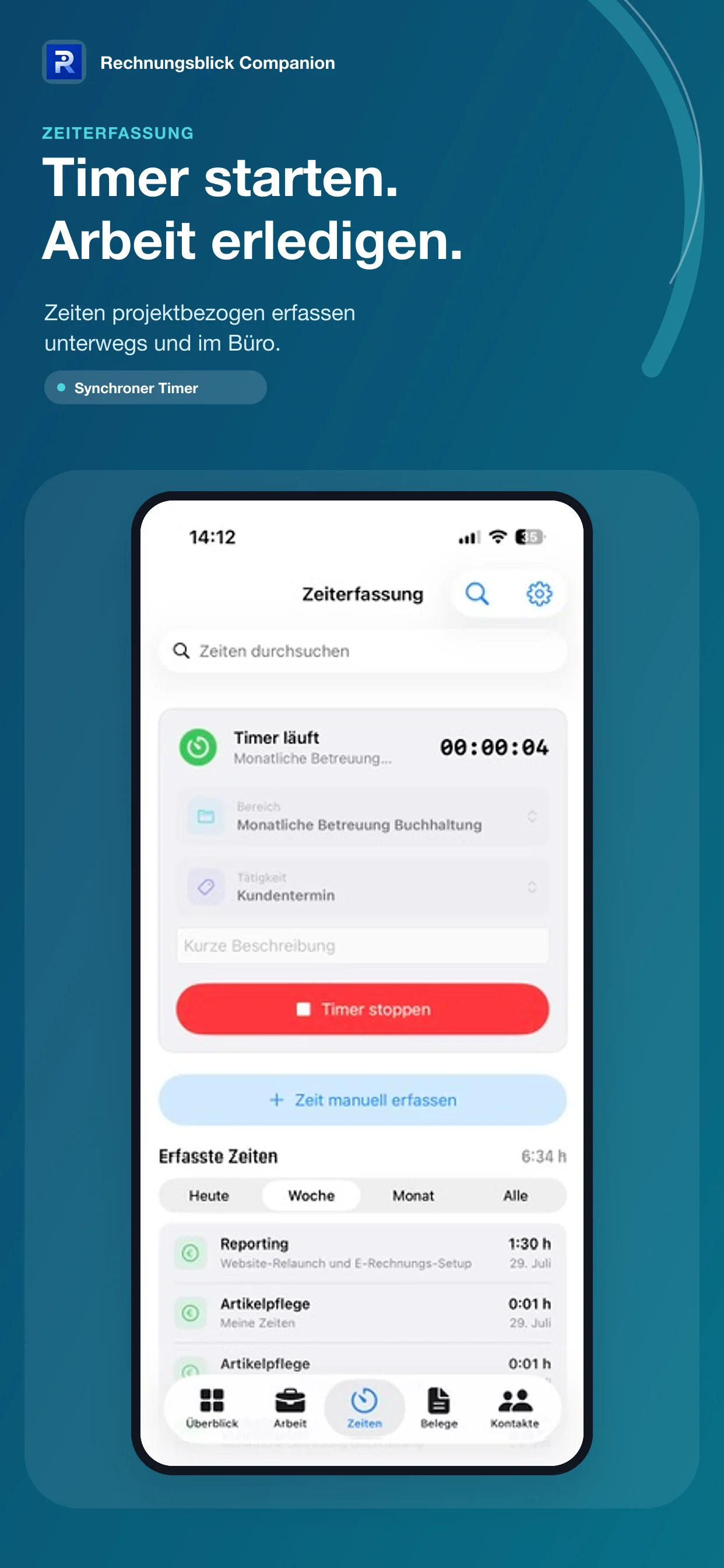 Mobile Zeiterfassung in Rechnungsblick Companion