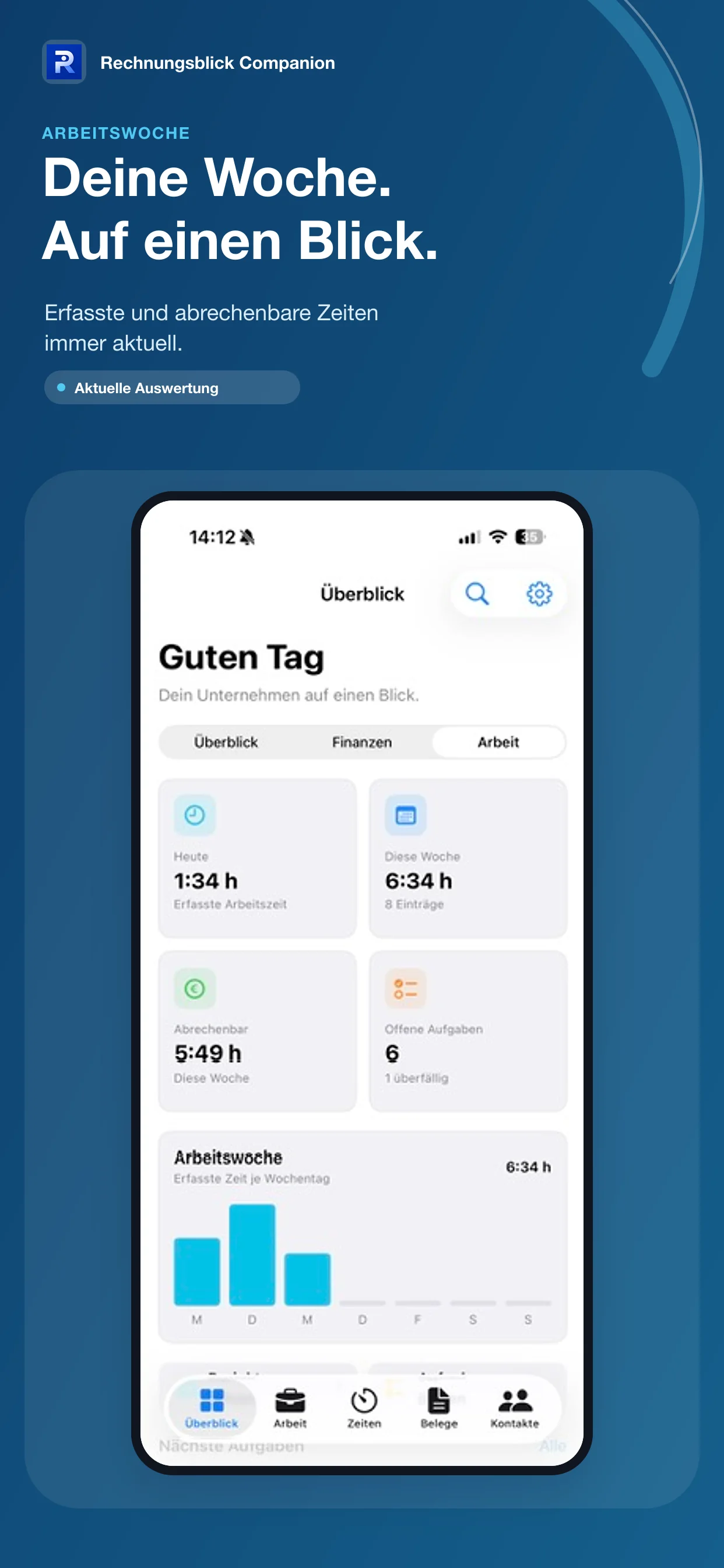 Mobile Übersicht über Arbeitszeit und Aufgaben