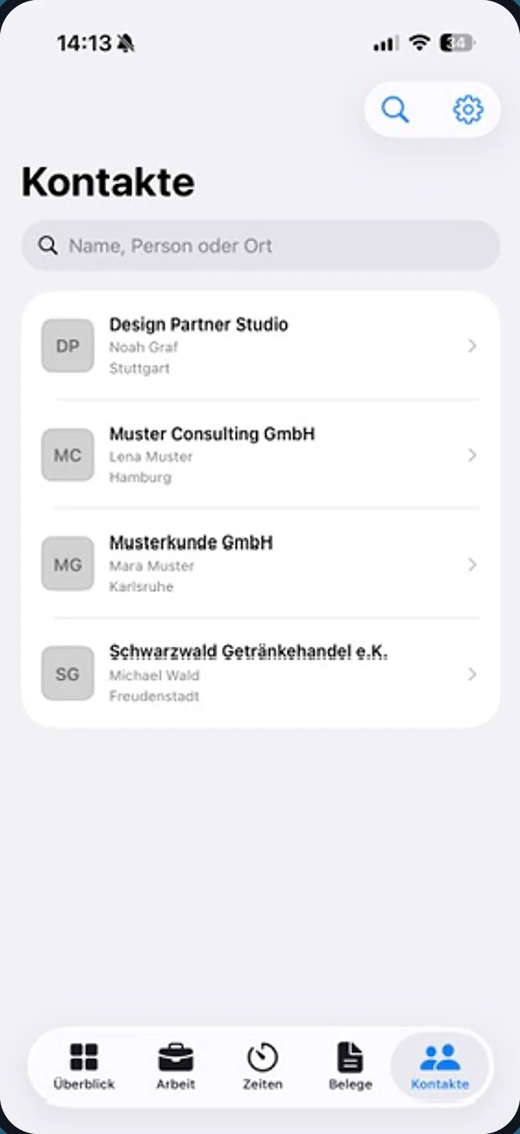 Kontakte in Rechnungsblick Companion