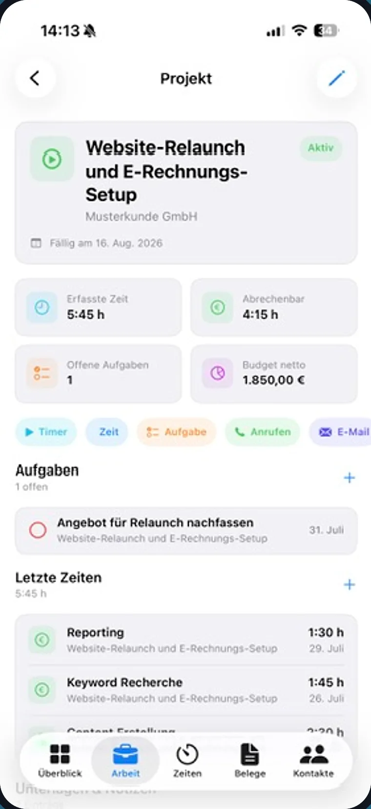 Projekte in Rechnungsblick Companion