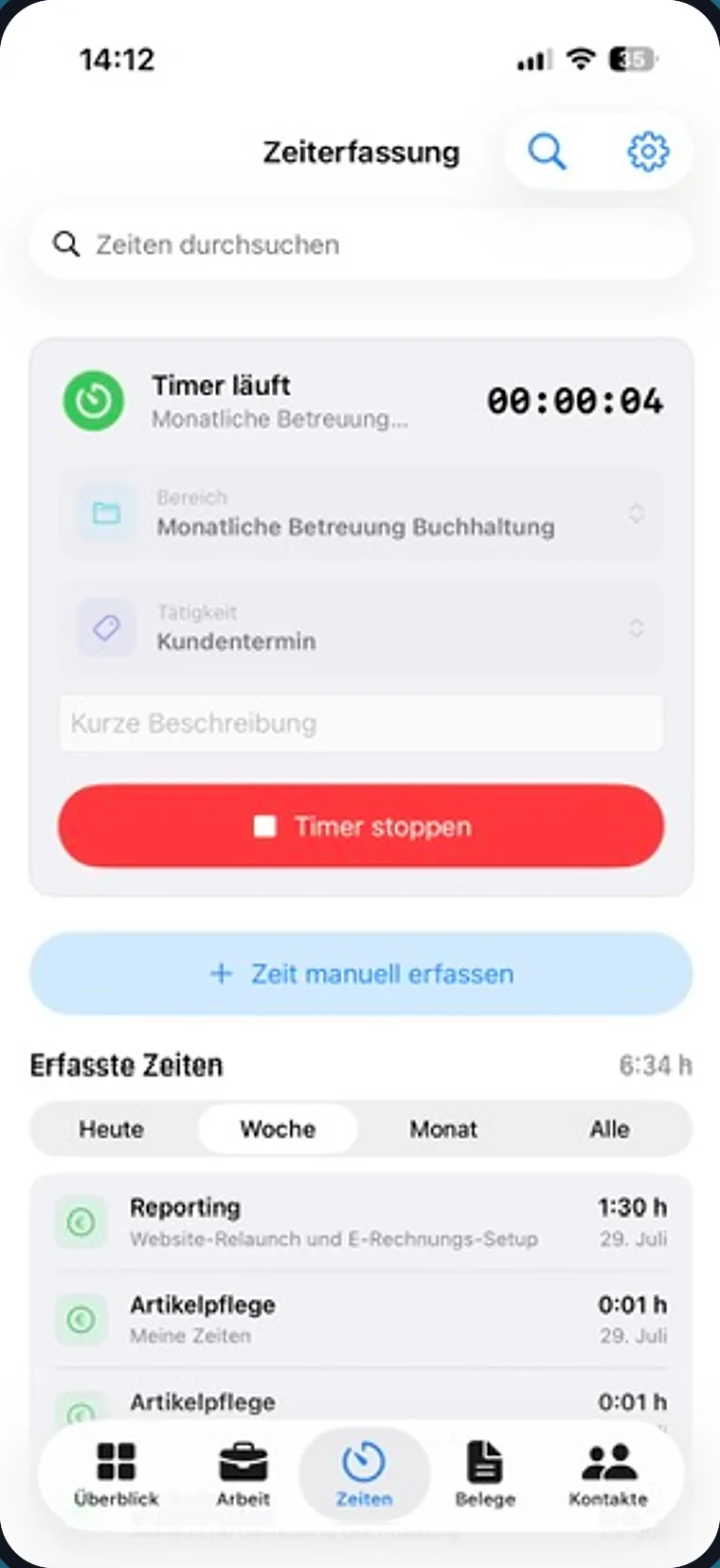 Zeiterfassung in Rechnungsblick Companion