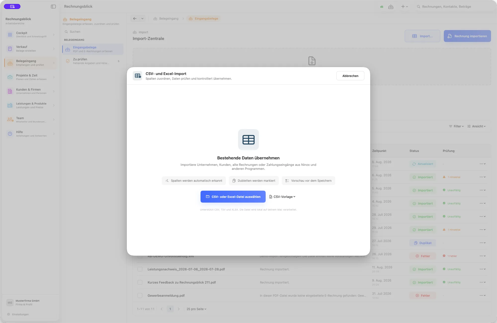 Import-Zentrale für CSV- und Excel-Dateien aus anderen Programmen